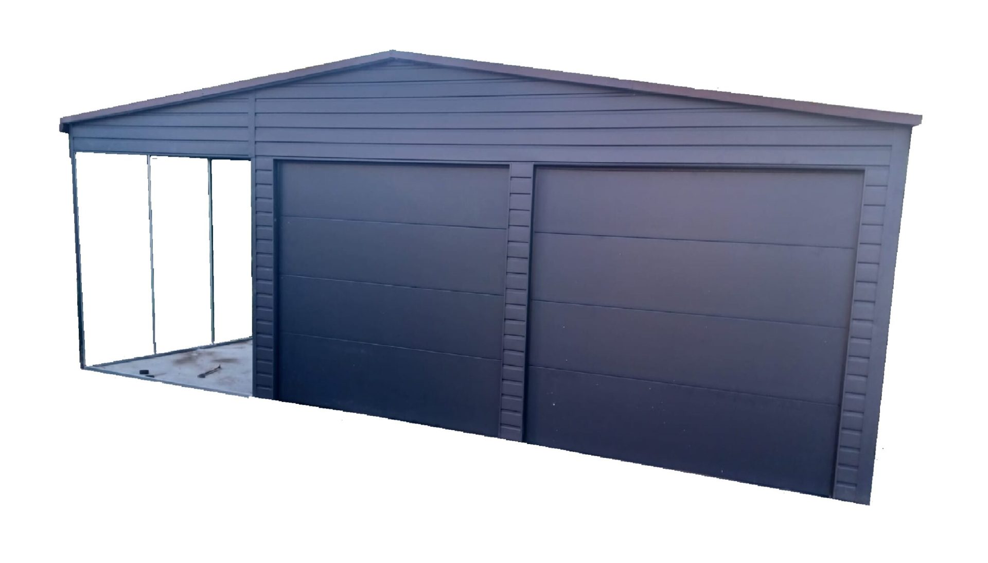Garaż blaszany 7x6 — 7×6 m + wiata 2 m