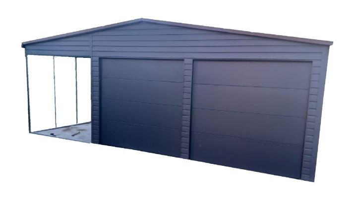 Garaż blaszany 7x6 — 7×6 m + wiata 2 m
