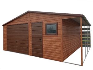 Garaż z bramą uchylną, wiatą 0,5m, drzwiami i oknem